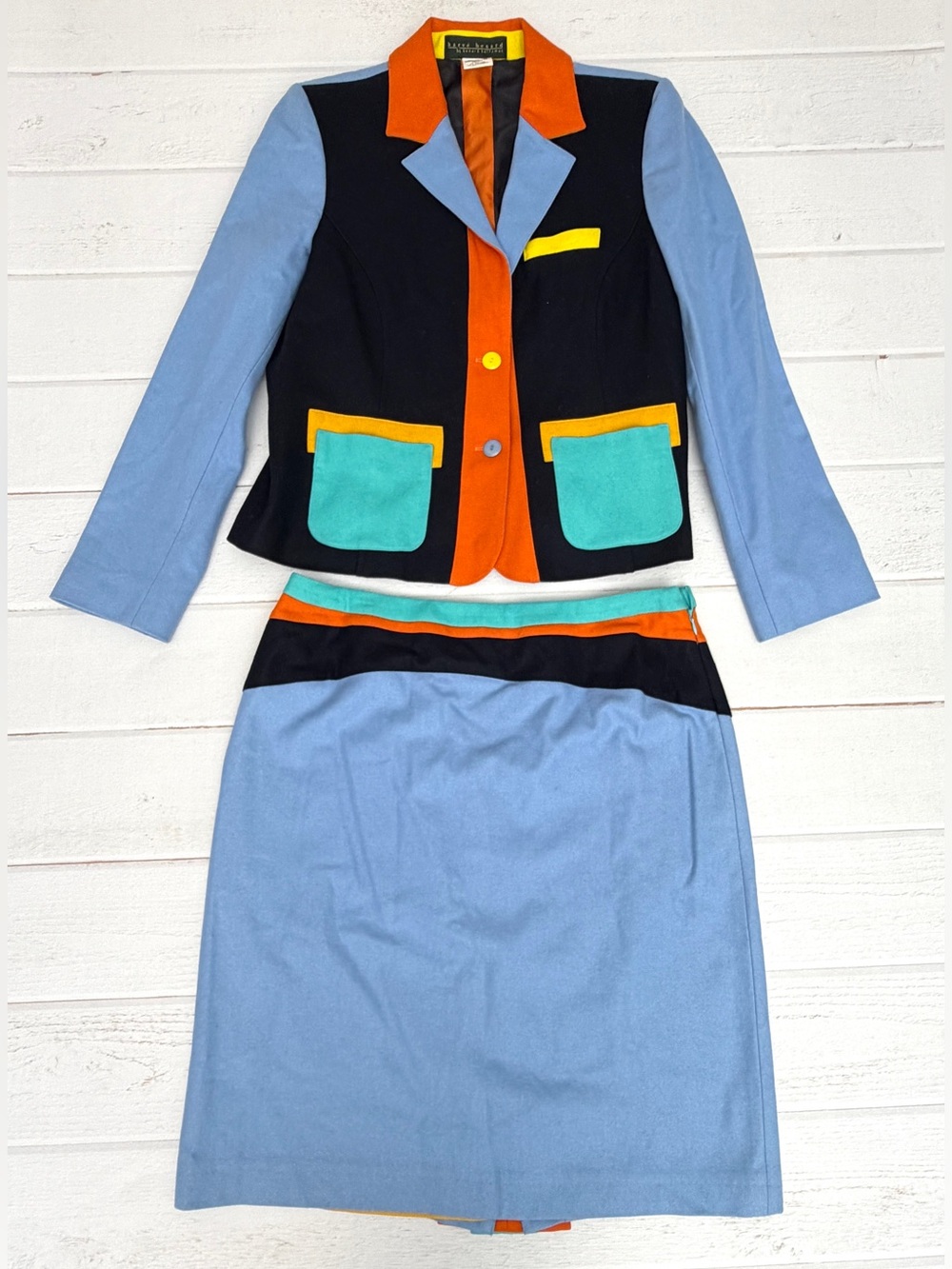 Vintage Harvé Benard Colorblock Wool Skirt Suit Set 14/12